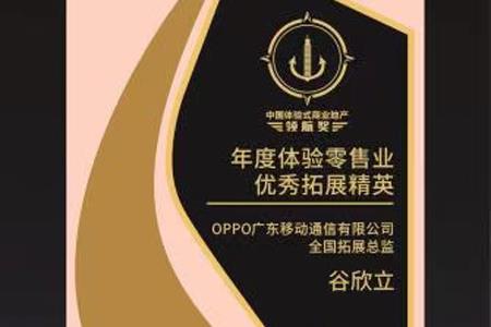 OPPO谷欣立荣获“年度体验零售业优秀拓展精英”奖项